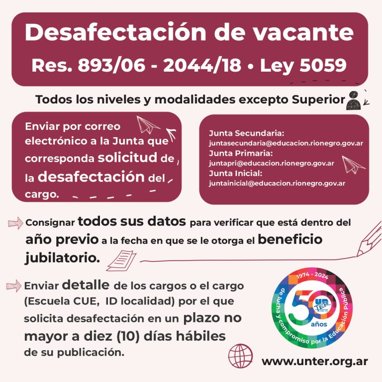 Lee más sobre el artículo Desafectación de vacantes