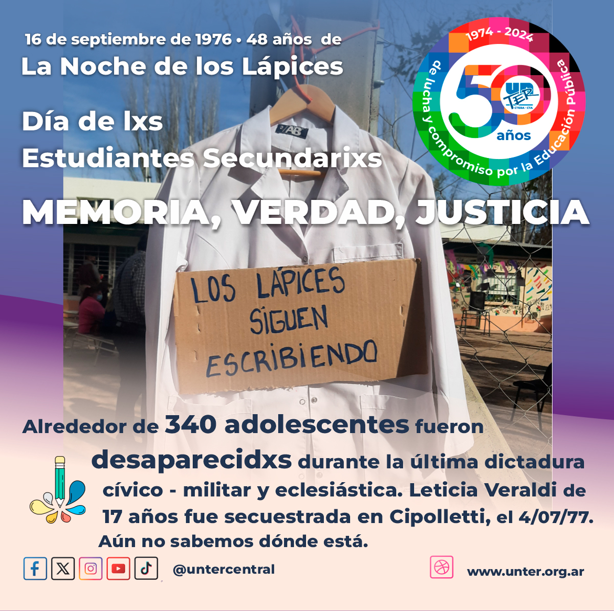 Lee más sobre el artículo Los lápices siguen escribiendo que organizarse por una sociedad más justa es un derecho de todxs