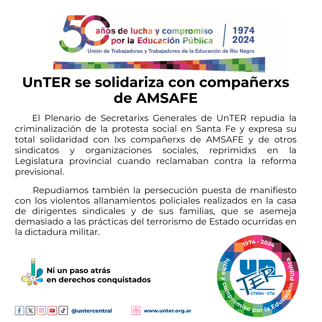 En este momento estás viendo Solidaridad de UnTER con compañerxs de AMSAFE