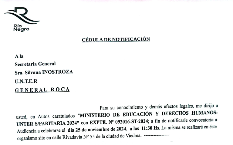 Lee más sobre el artículo Convocatoria a Paritaria para el 25/11/24