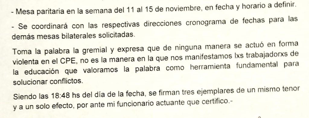 Fragmento hoja 11 acta audiencia paritaria, 24/10/24