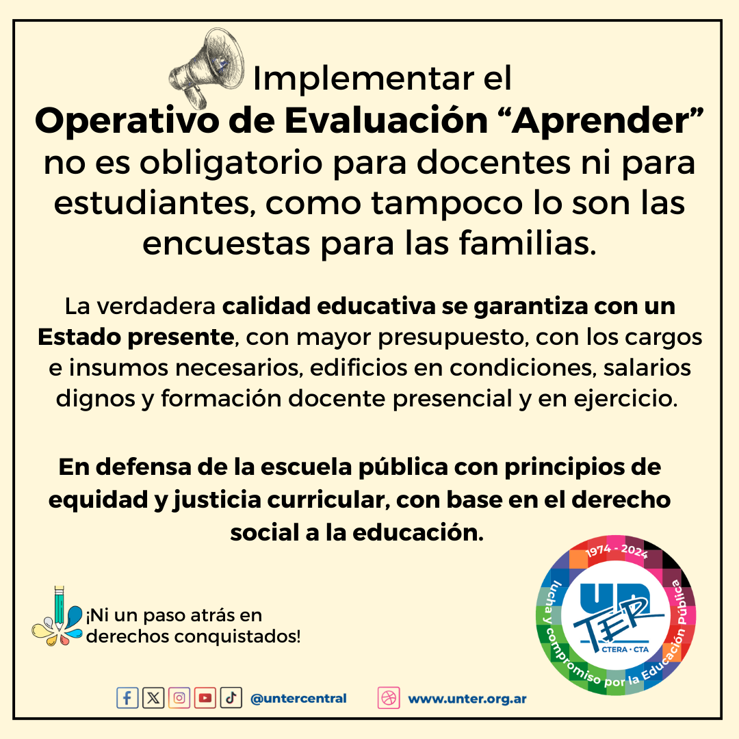 Lee más sobre el artículo El operativo de evaluación “Aprender” no es obligatorio para docentes ni estudiantes